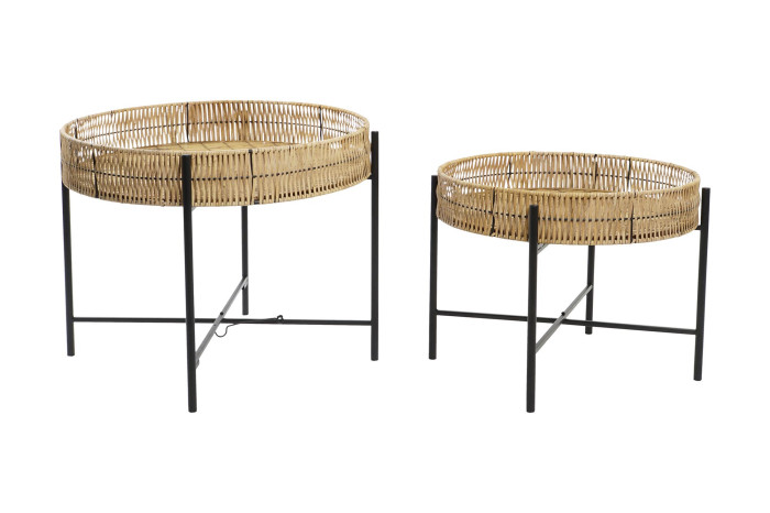 MESITA AUXILIAR SET 2 BAMBU METAL 64X64X51 NATURAL - Imagen 1
