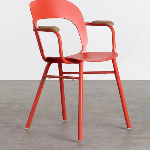 Silla de exterior de aluminio y madera con reposabrazos pop