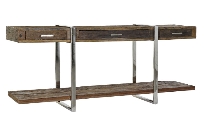 CONSOLA MADERA RECICLADA ACERO 180X44X75 CROMADO - Imagen 1