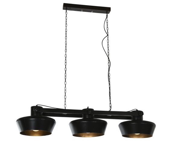 LAMPARA TECHO HIERRO MANGO 126X36X27 3 FOCOS NEGRO