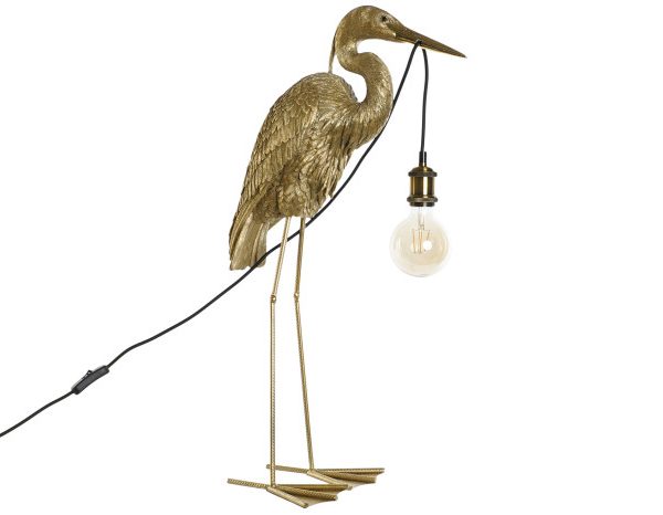 LAMPARA PIE RESINA METAL 37X24X74 GARZA DORADO