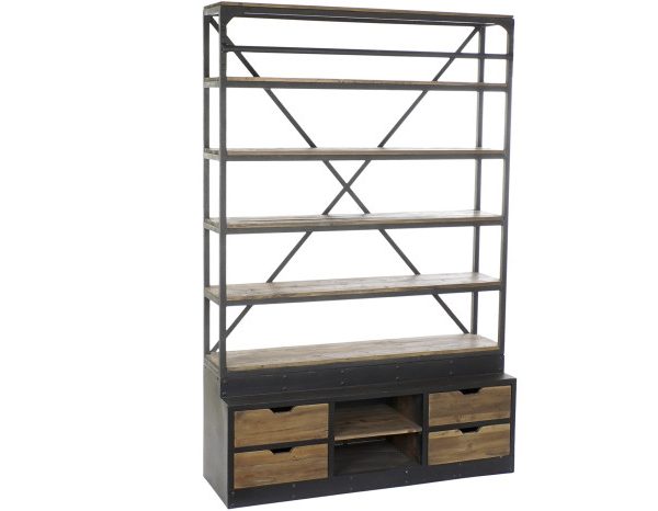 LIBRERIA PINO METAL 160X45X243 ESCALERA INCLUIDA