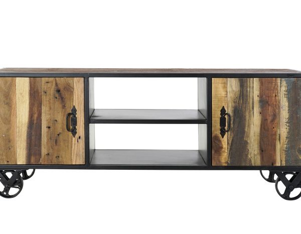 BUFFET MADERA RECICLADA METAL 140X40X55 RUEDAS