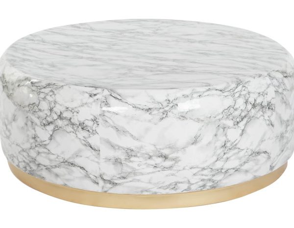 MESA CENTRO HIERRO 119X119X45 SIMIL MARMOL BLANCO