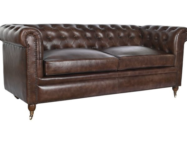 SOFA PIEL 190X77X80 CHESTER 3 PLAZAS MARRON OSCURO