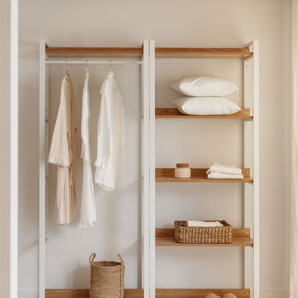 Armario Modular Abierto de 2 Piezas con Perchero y Estantería en Acero y Madera Ariaster