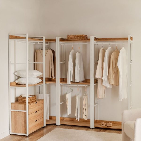 Armario Modular Abierto Esquinero de 4 Piezas en Acero y Madera Ariaster
