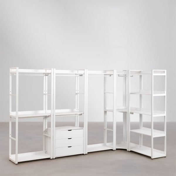 Armario Modular Abierto Esquinero de 5 Piezas en Acero y Madera Ariaster