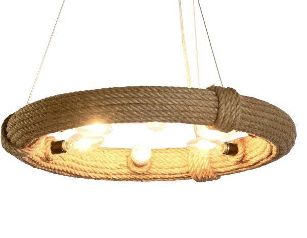 LAMPARA TECHO CUERDA 48X48X10 6 BOMBILLAS MARRON