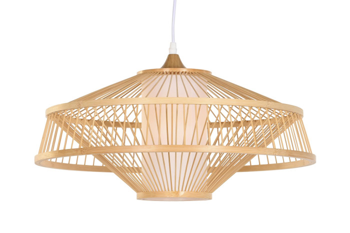 LAMPARA TECHO BAMBU POLIESTER 50X50X23 E27 NATURAL - Imagen 1