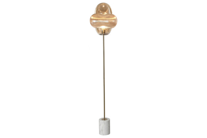 LAMPARA PIE CRISTAL MARMOL 35X35X160 AMBAR - Imagen 1