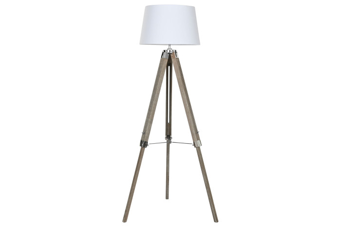 LAMPARA PIE MADERA ALGODON 40X40X150 TRIPODE - Imagen 1