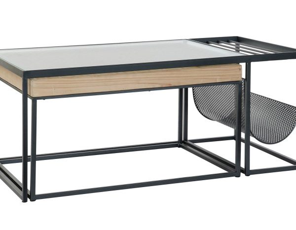MESA CENTRO SET 2 METAL CRISTAL 110X60X45 NATURAL