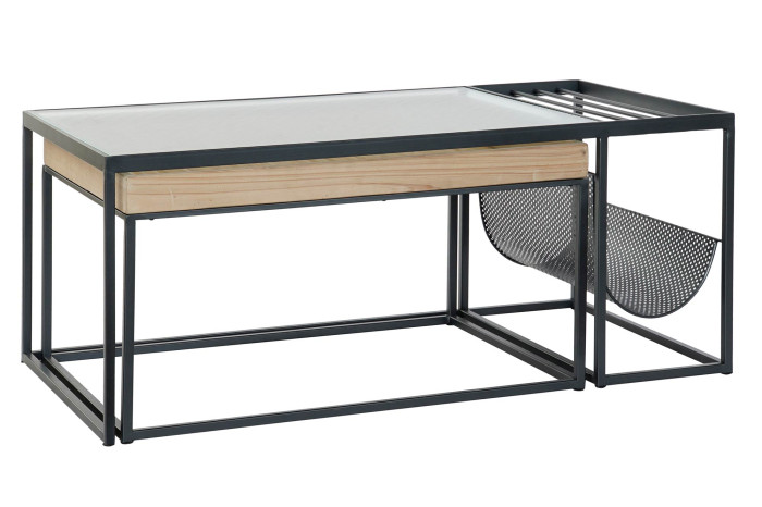 MESA CENTRO SET 2 METAL CRISTAL 110X60X45 NATURAL - Imagen 1