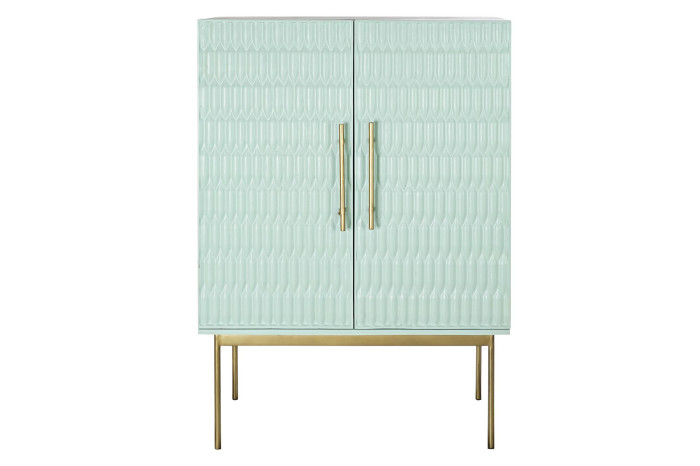 MUEBLE BAR MADERA METAL 90X48X130 TURQUESA - Imagen 1