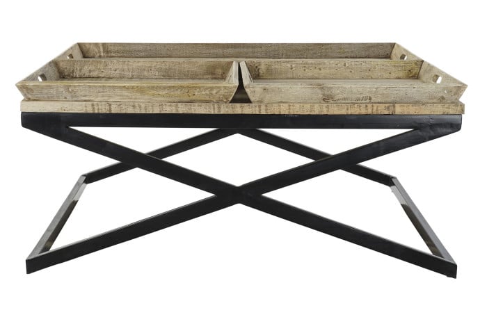 MESA CENTRO MADERA METAL 120X120X55 BANDEJA - Imagen 1