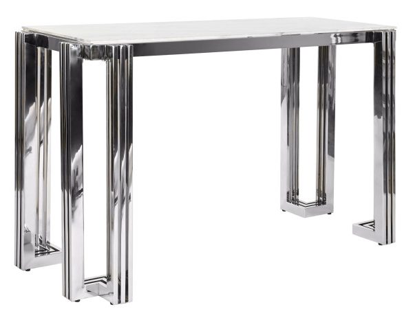 CONSOLA ACERO CRISTAL 120X45X78 SIMIL MARMOL