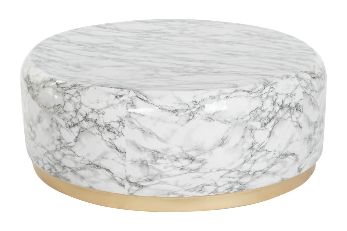MESA CENTRO HIERRO 119X119X45 SIMIL MARMOL BLANCO - Imagen 1