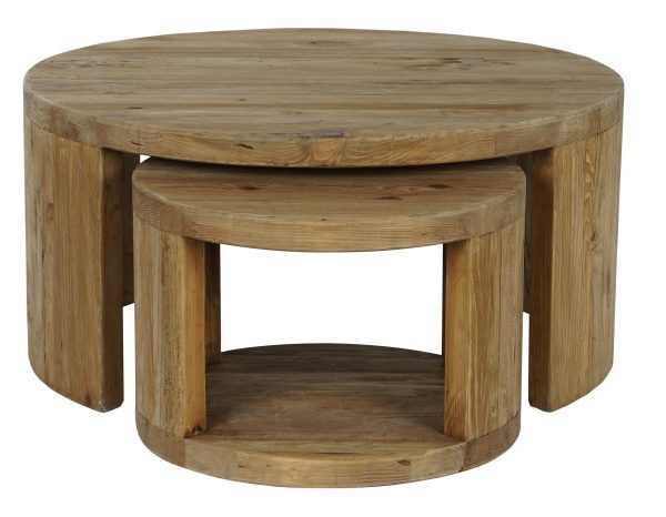 MESA CENTRO SET 2 MADERA PINO RECICLADO 99X99X48