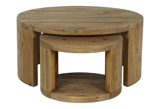 MESA CENTRO SET 2 MADERA PINO RECICLADO 99X99X48 - Imagen 1
