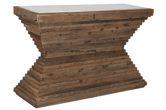 CONSOLA MADERA RECICLADA MARMOL 138X45X87 MARRON - Imagen 1