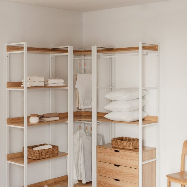 Armario Modular Abierto Esquinero de 3 Piezas con Cajones en Acero y Madera Ariaster