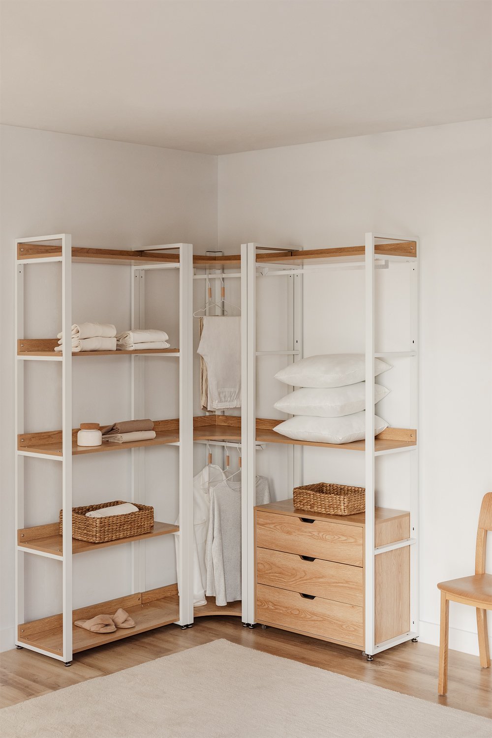 Armario Modular Abierto Esquinero de 3 Piezas con Cajones en Acero y Madera Ariaster - Imagen 1