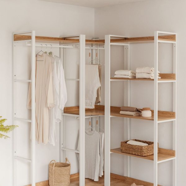 Armario Modular Abierto Esquinero de 3 Piezas con Perchero en Acero y Madera Ariaster